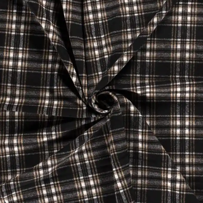 Echt Wollstoff Polyester Karos schwarz beige