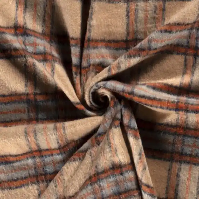 Abverkauf Wollstoff Polyester schottisches Karomuster beige orange