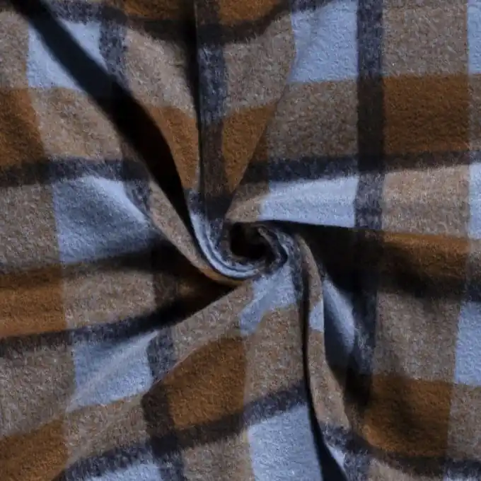 Schnäppchen Wollstoff große Karos blau und braun