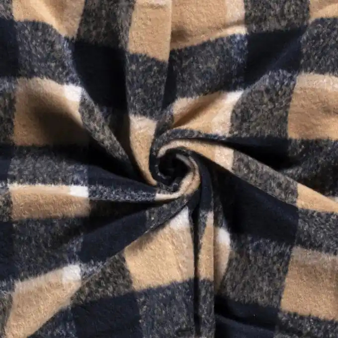 Neuheit Wollstoff große Karos écru und marineblau
