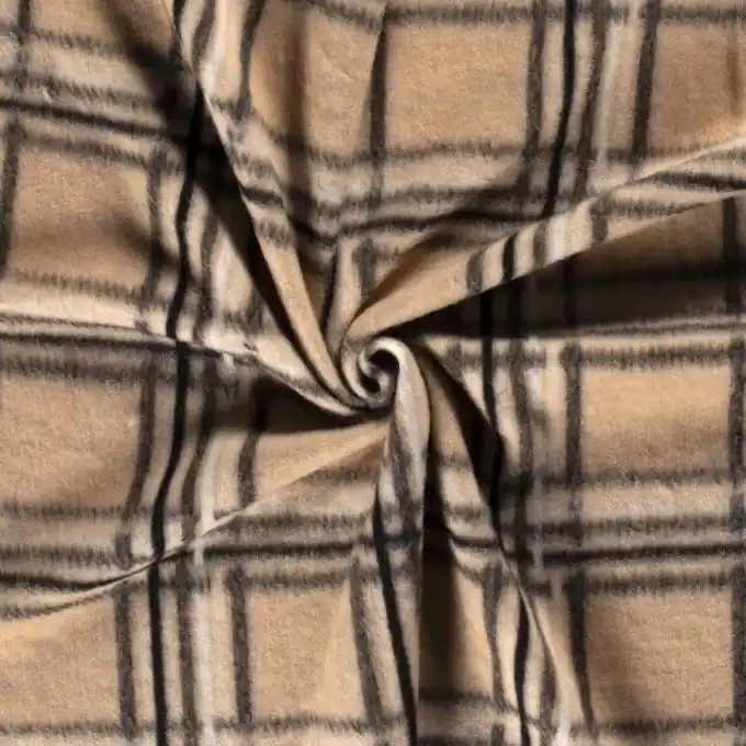 Neue Kollektion Wollstoff große Karos beige schwarz