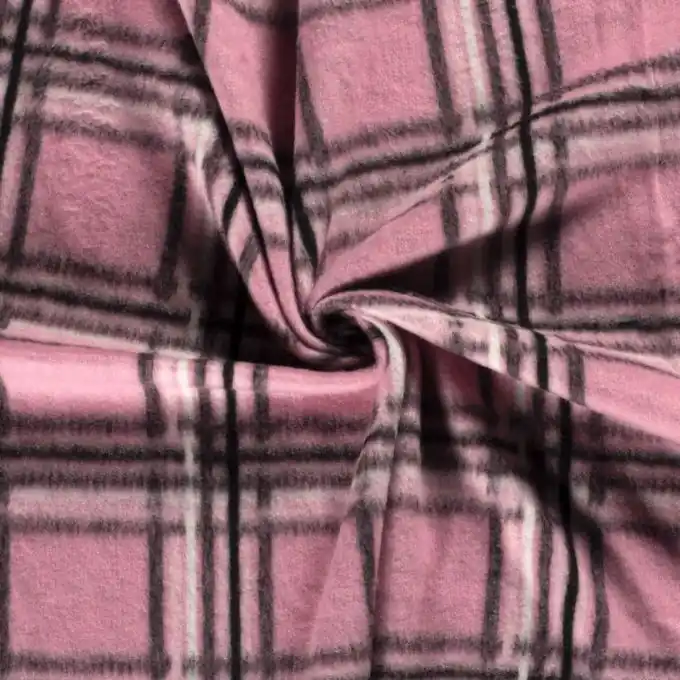 Wollstoff große Karos rosa und schwarz Knallerangebot