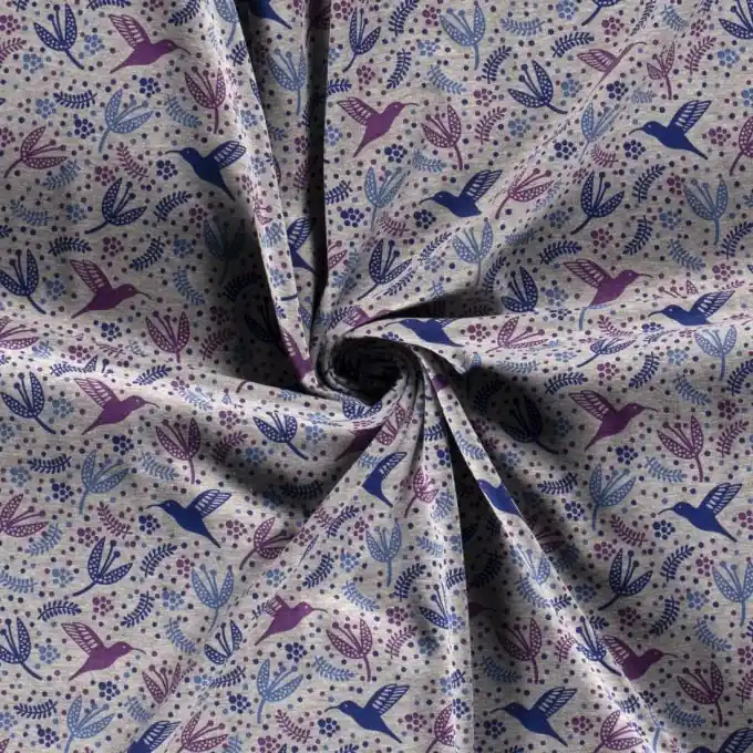 Geprüft Alpenfleece Kolibris Rückseite Fleece blau