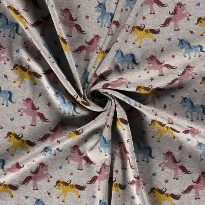 Aplenfleece Einhornmotiv Rosa Rückseite Fleece grau Sonderangebot