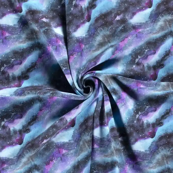 Schneller Versand Sweatshirtstoff Galaxien blau violett