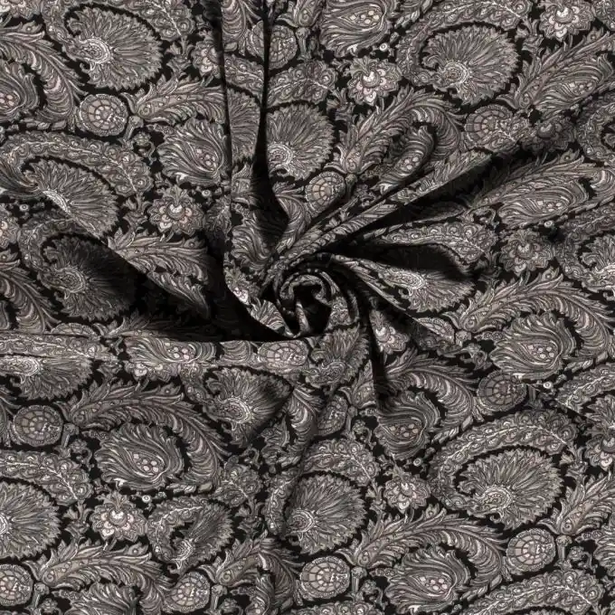 Viskose-Popeline arabeske Blumen grau schwarz Schnäppchen