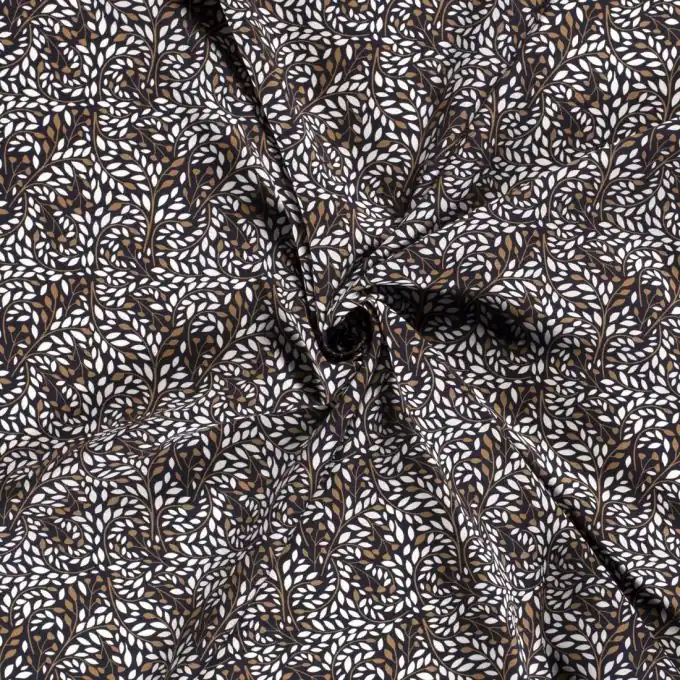 Markenprodukt Viskose-Popeline Blätter marineblau