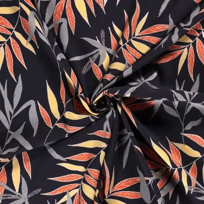 Limited Edition Popeline Viskose Blätter Marineblau