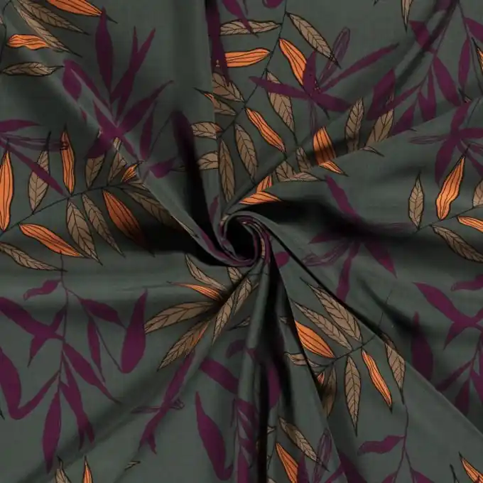 Popeline Viskose Blätter Grün Exklusiv