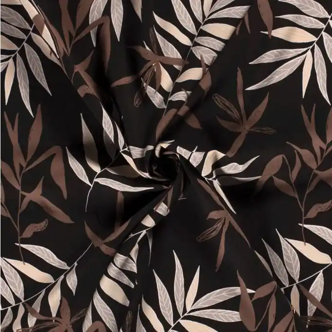 Preis Gesenkt Popeline Viskose Blätter Schwarz