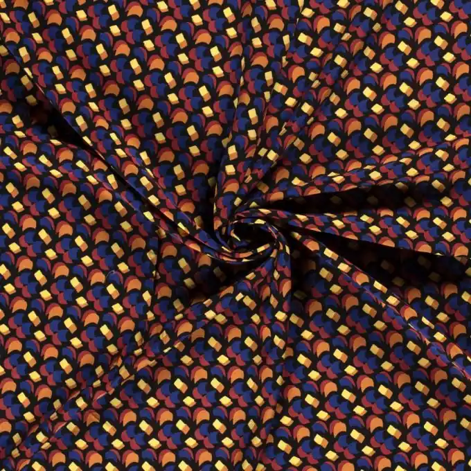 Neu Im Sortiment Viskose-Popeline-Stoff Retro-Geometrie 145cm Multicolor