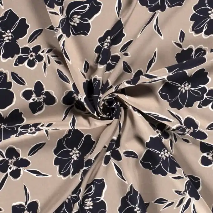 Twill-Viskose gemalte Blumen taupe Top-Preis