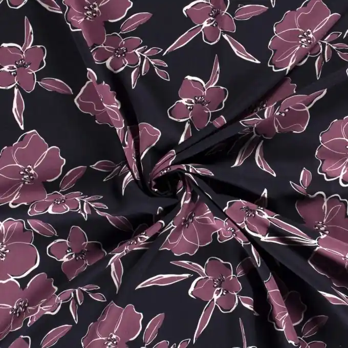 Schnäppchen Twill-Viskose gemalte Blumen Rosa