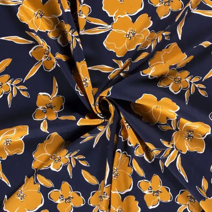 Twill-Viskose gemalte Blumen gelb Top-Angebot