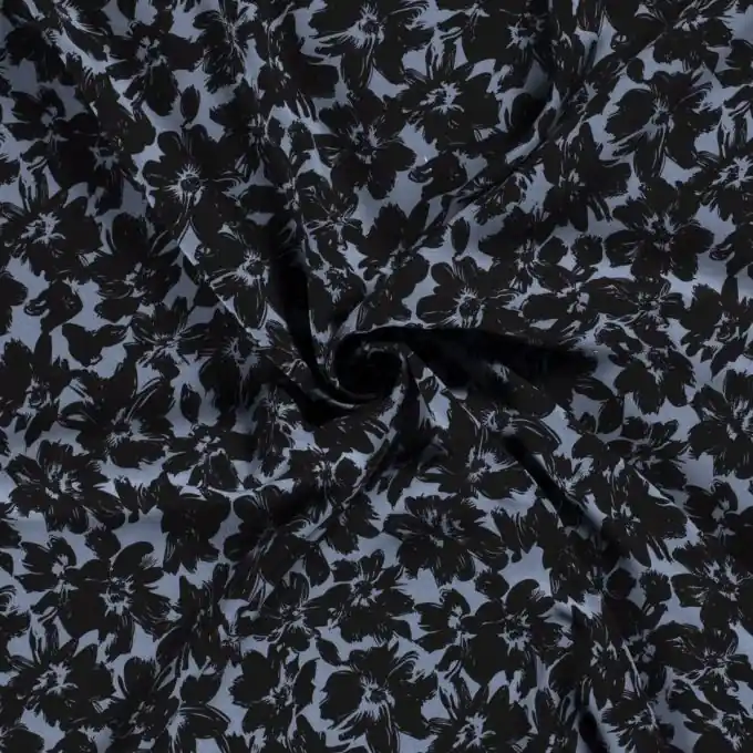 Twill-Viskose gemalte Blumen indigo Nur Heute