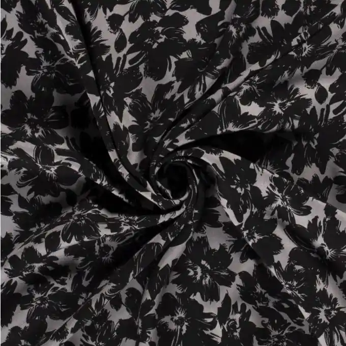 Twill-Viskose gemalte Blumen grau Wochenendangebot