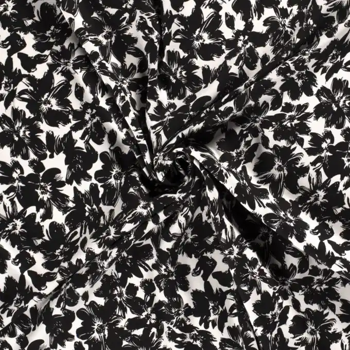 Beliebt Twill-Viskose gemalte Blumen cremefarben