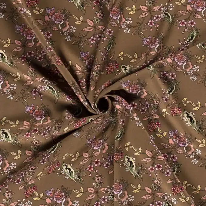 Viskose-Köper frühlingshafte Vögel olivgrün Mega-Angebot