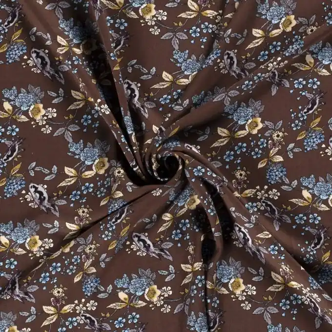 Viskose-Köper frühlingshafte Vögel braun Sale