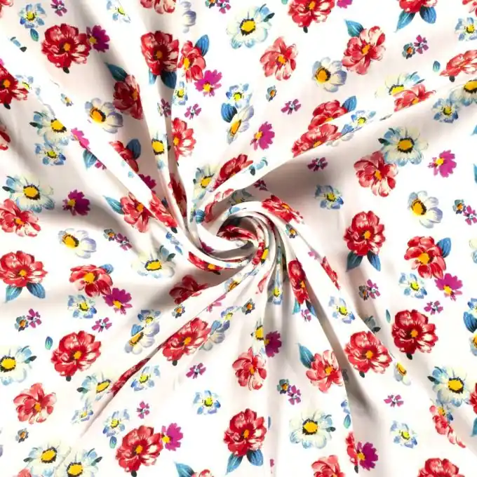 Viskose-Stoff Blumen rosa und blau Rabatt