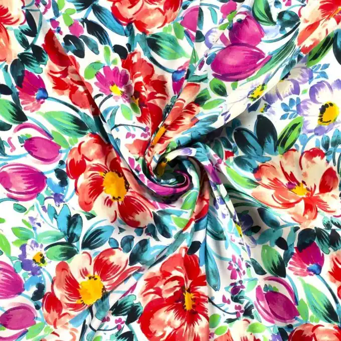 Viskose-Stoff große Blumen rosa und blau Neu