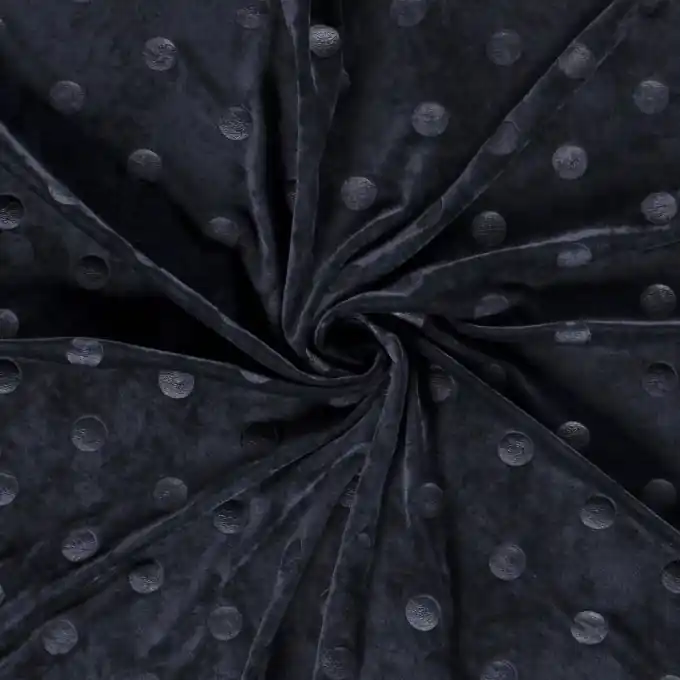 Dehnbarer Samtstoff Punkte marineblau Nur Heute