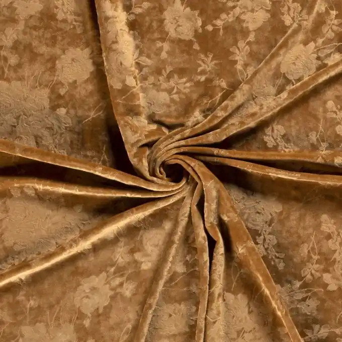 Samtstoff Stretch Blumen hellbraun Geld-Zurück-Garantie