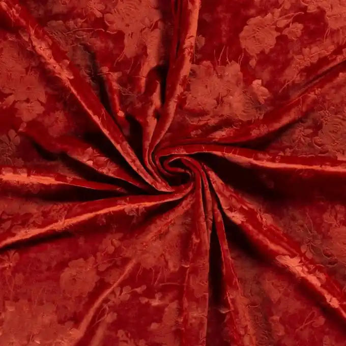 Neuheit Stretch-Samtstoff mit roten Blumen 150 cm Breite