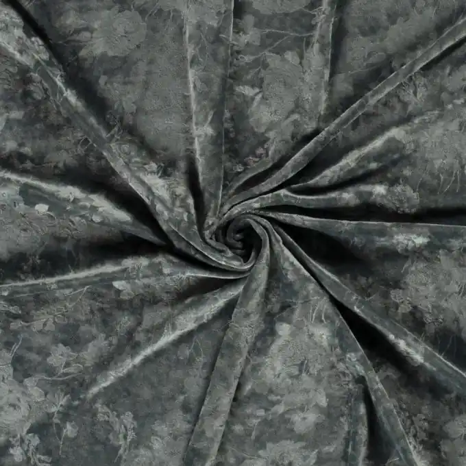 Dehnbarer Samtstoff Blumen blau Geprüft