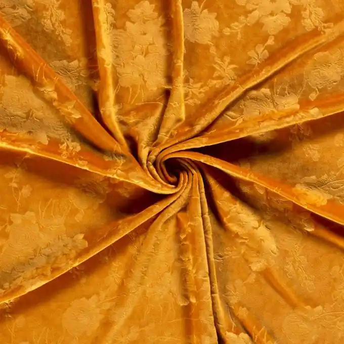Stretch-Veloursstoff Blumen Currygelb 150cm Breite Meistverkauft
