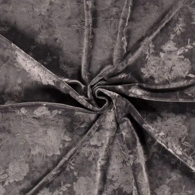 Samtstoff Stretch Blumen hellgrau Aktuell