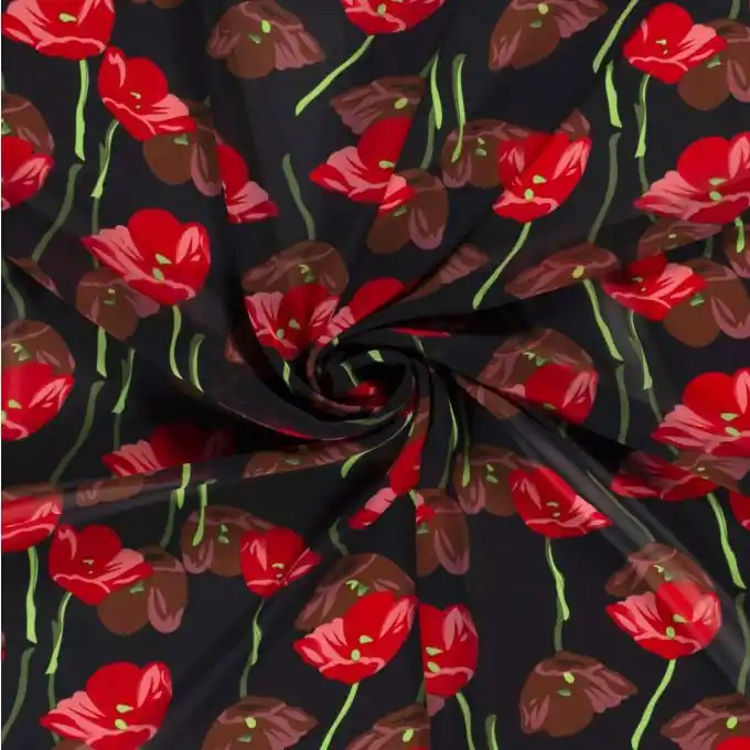 Polyester-Stoff Mohnblumen schwarz Expressversand