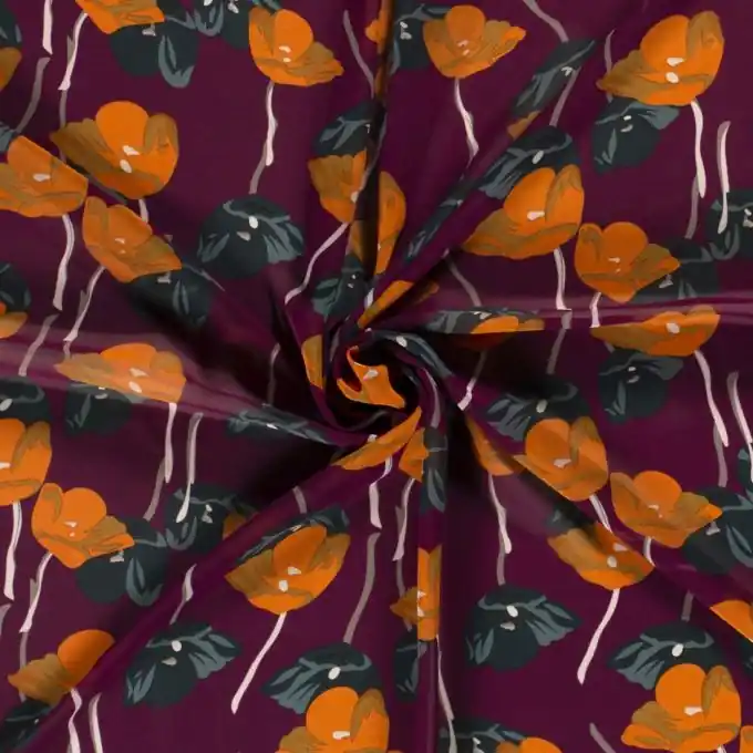 Polyester-Stoff Mohnblumen bordeauxrot Heißes Angebot