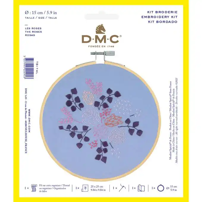 Markenware Stick-Kit: Entspannung durch sanfte Floralmuster (blau, DMC)