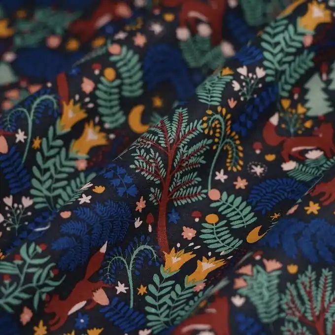 Im Trend Bio Baumwollstoff Füchse Nachtblau