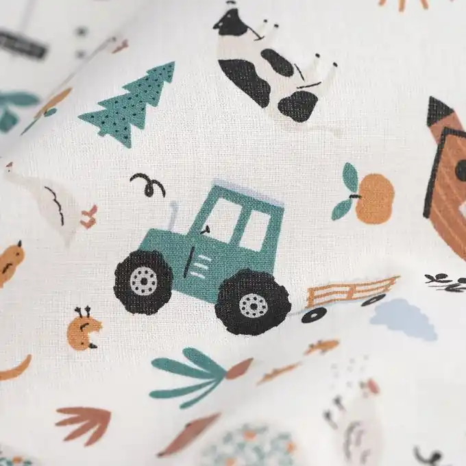 Cretonne Bio Baumwolle A la ferme Weiß Nur Heute