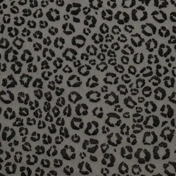 Französischer Tüll Stoff Stretch Leopard Flockmuster schwarz Neu Im Sortiment