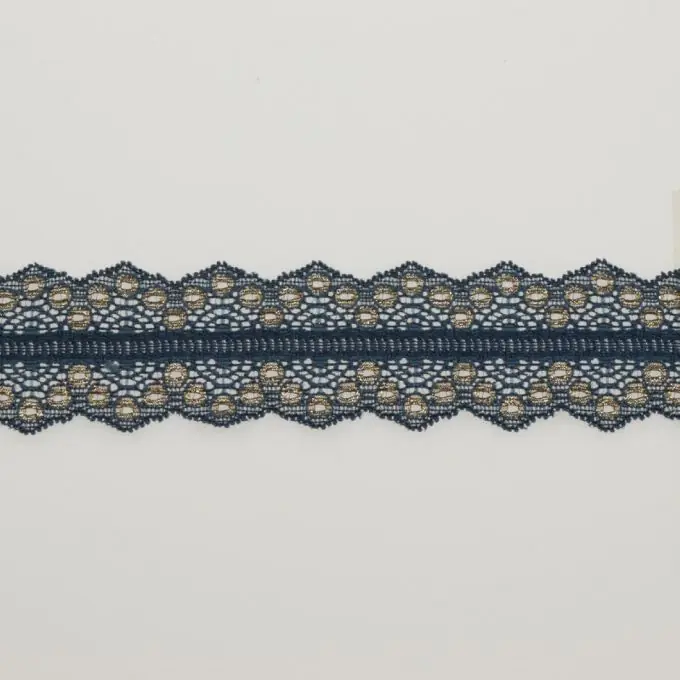 Mega-Angebot Stretch-Spitze Feston 4cm rund metallisiert gold marineblau