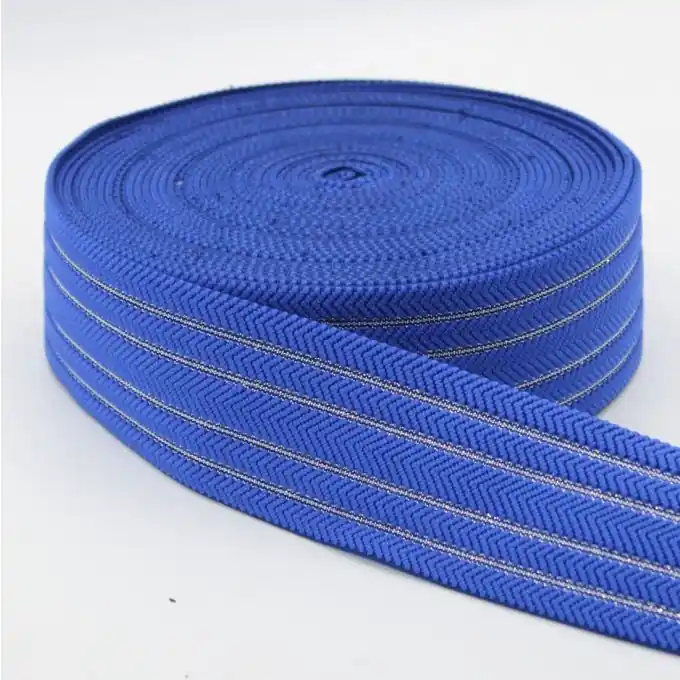 Bestseller Gummiband Fischkrätenmuster Blau Lurex Silbern 50 mm