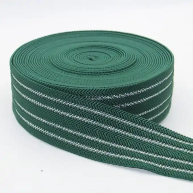 Nur Für Kurze Zeit Gummiband Fischkrätenmuster Waldgrün Lurex Silbern 50 mm