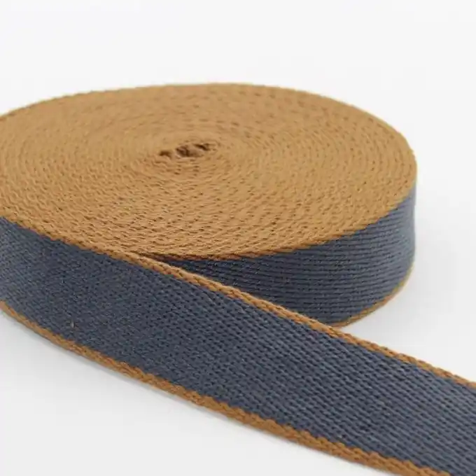 Gurt Baumwolle blau-grau karamell 30 mm Sonderangebot