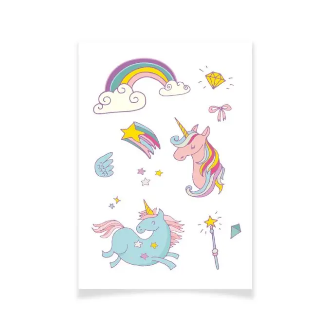 Nur Heute Ensemble Textile Tattoo Einhörnern und Regebogen