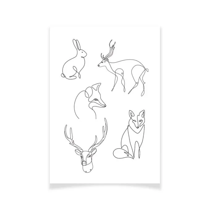 Ensemble Textile Tattoo Waldtiere Line Art Schneller Versand