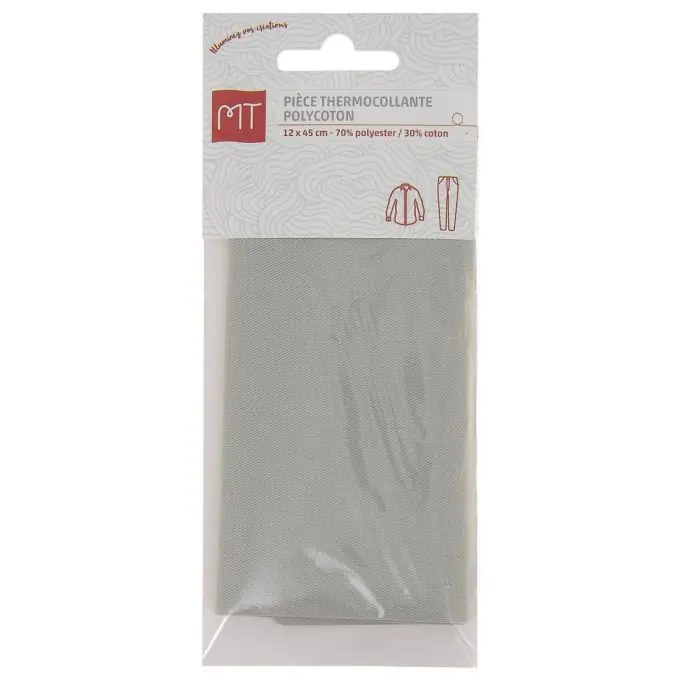 Neu MT Baumwoll-Serge-Thermoband, Größe 12 x 45 cm, hellgrau