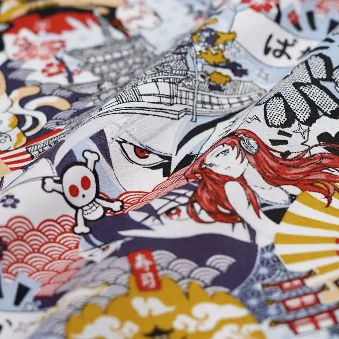 Zertifiziert Cretonne-Stoff Manga kawaii rot-blau