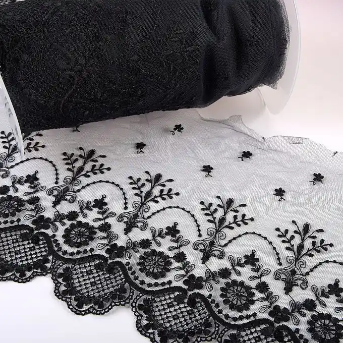 Band Tüll Spitze Blumen schwarz Zertifiziert