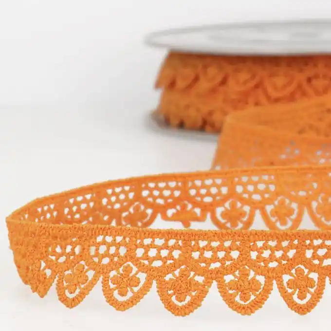 Handgefertigt Band aus Guipurespitze orange 20 mm