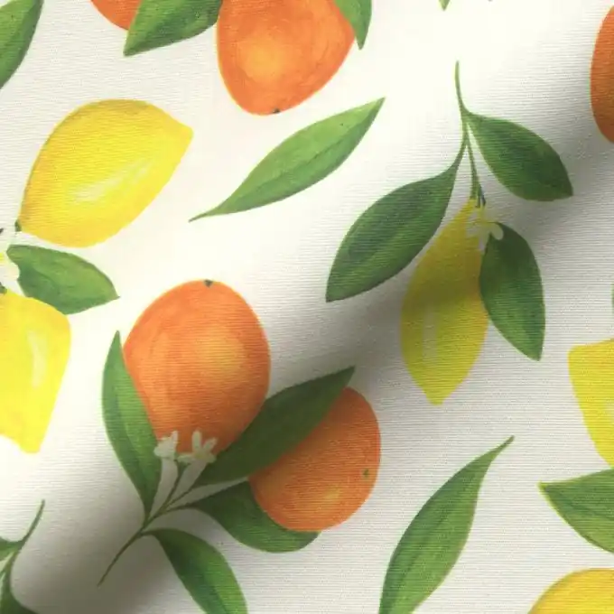 Billig Outdoorstoff Digitalprint Orangen & Zitronen Weiß