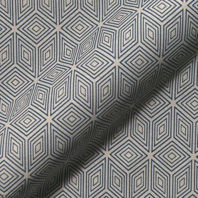 Dekostoff Linenlook 3D Entenblau/Ecru Nur Für Kurze Zeit