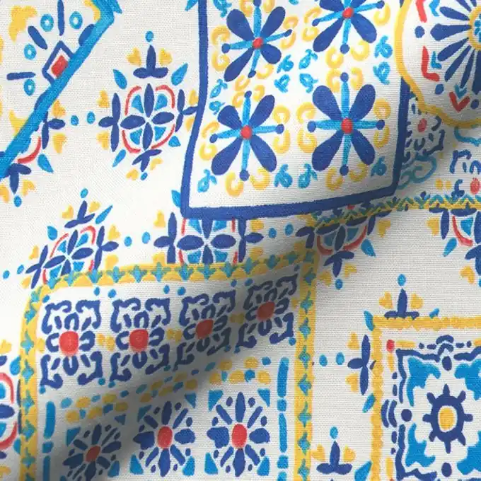 Neue Kollektion Stoff Halbpanama Premium Zimentfliesen Weiß